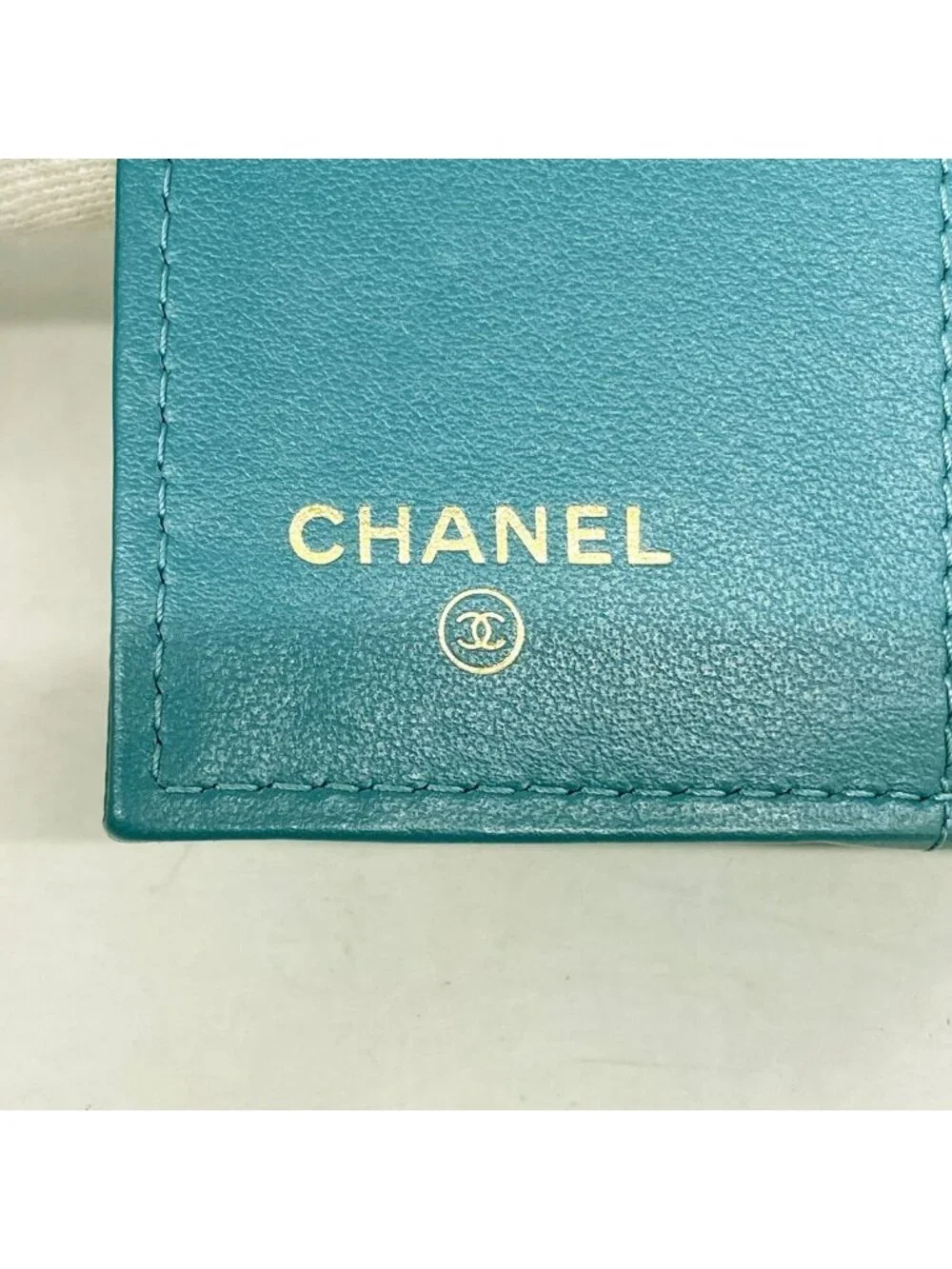 Chanel Trifold Wallet Quilted Caviar Leather Green Champagne Gold